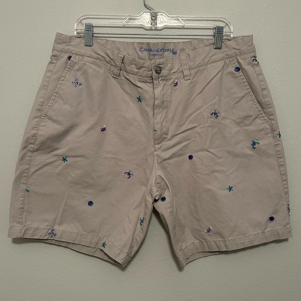 CHARLESTON THREADS Khaki Embroidered Men Shorts, Size 38, 100% Cotton